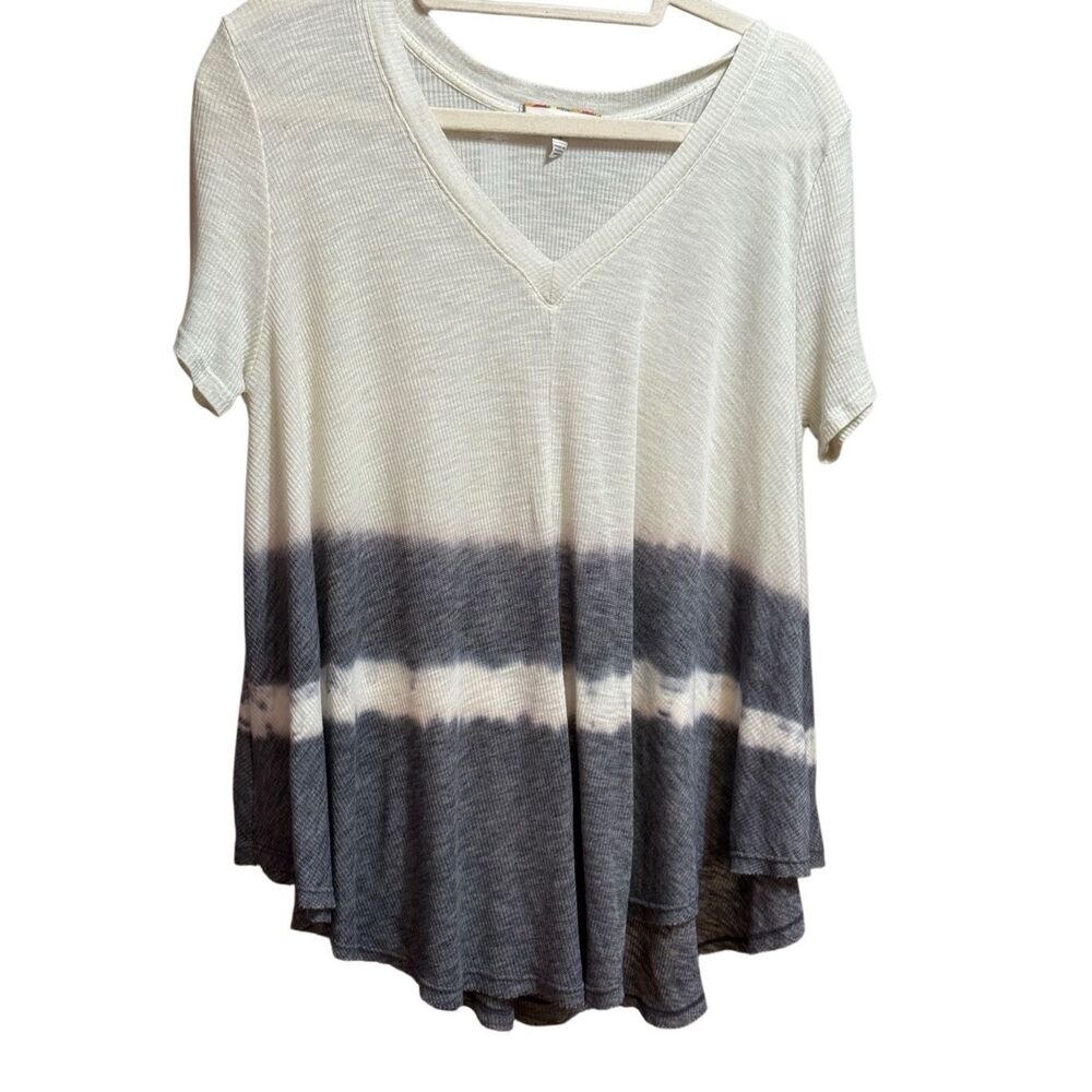Eri + Ali by Anthropologie Blue Ivory Tie-Dye Stretchy Knit Top Sz S Boho Casual